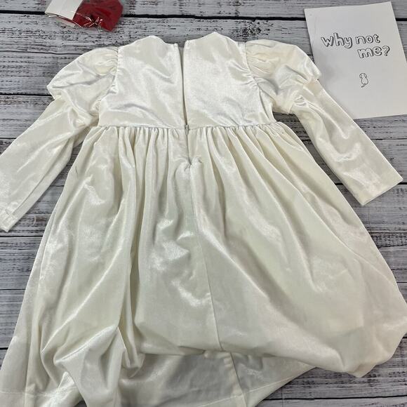 PETITE JR Baby Girl Ivory Velour Dress M 12-24 mths Red Bow Wedding Dedication 4 - Picture 8 of 11